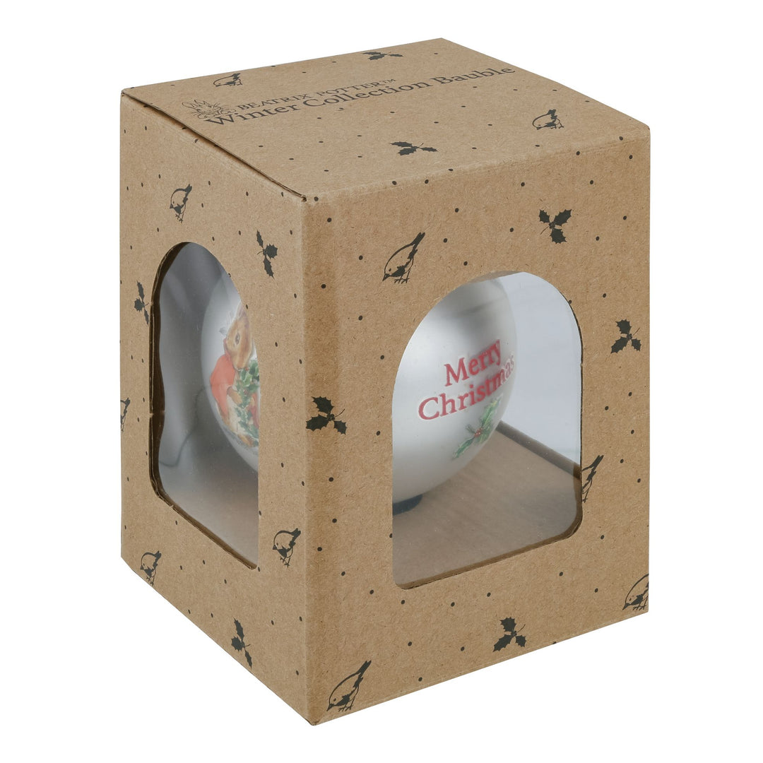 Peter Rabbit and Flopsy Holding Holly Wreath Bauble by Beatrix Potter