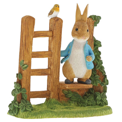 Peter Rabbit on Wooden Stile Figurine by Beatrix Potter