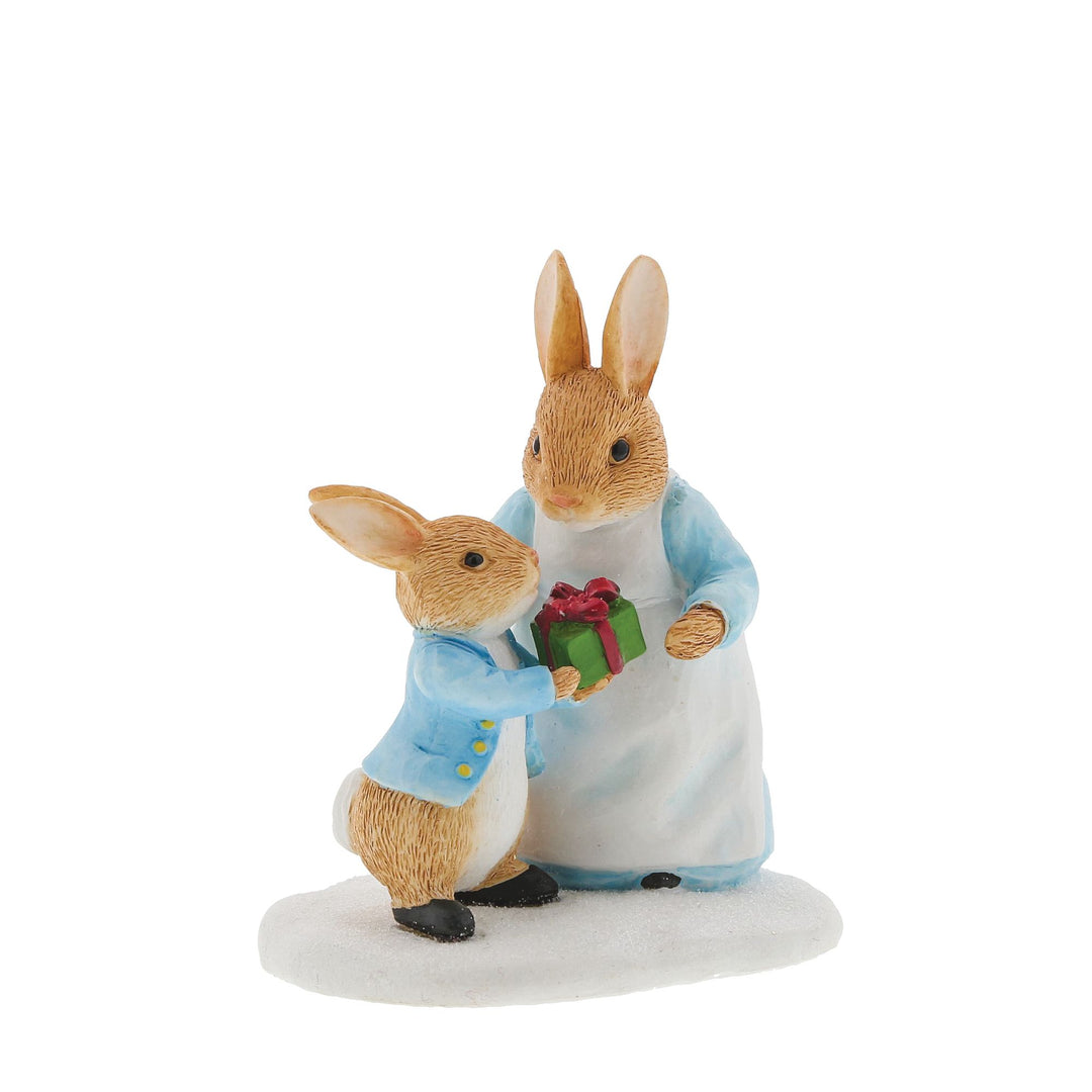 Mrs. Rabbit Passing Peter Rabbit a Present Figurine