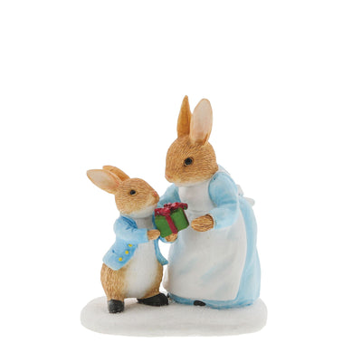 Mrs. Rabbit Passing Peter Rabbit a Present Figurine