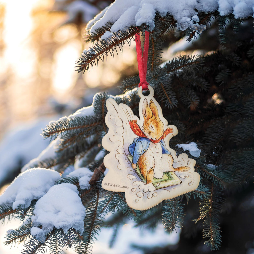 Peter Rabbit Sledging at Christmas Wooden Hanging Ornament