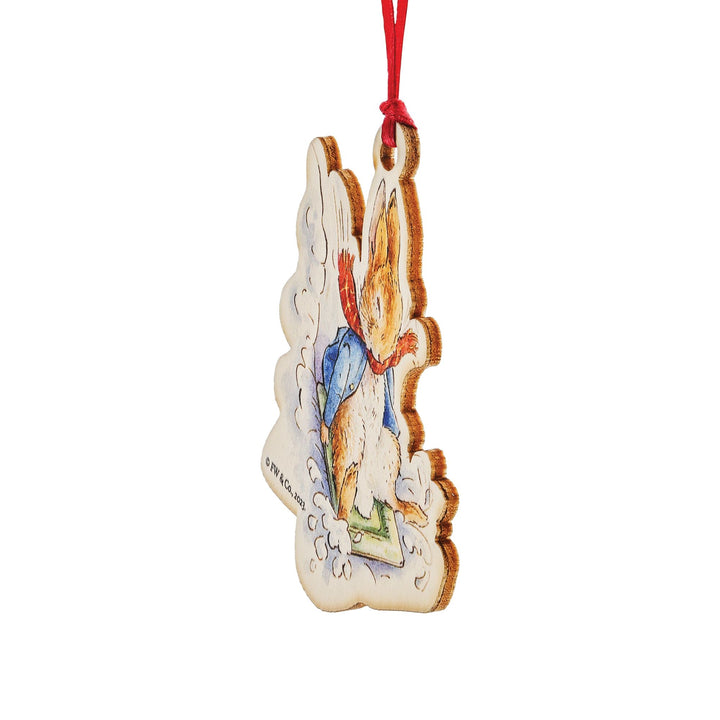 Peter Rabbit Sledging at Christmas Wooden Hanging Ornament