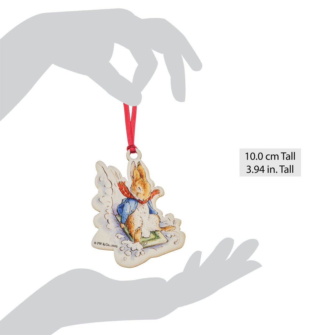 Peter Rabbit Sledging at Christmas Wooden Hanging Ornament