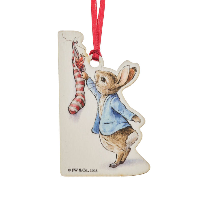 Peter Rabbit with Christmas Stocking Wooden Hanging Ornament