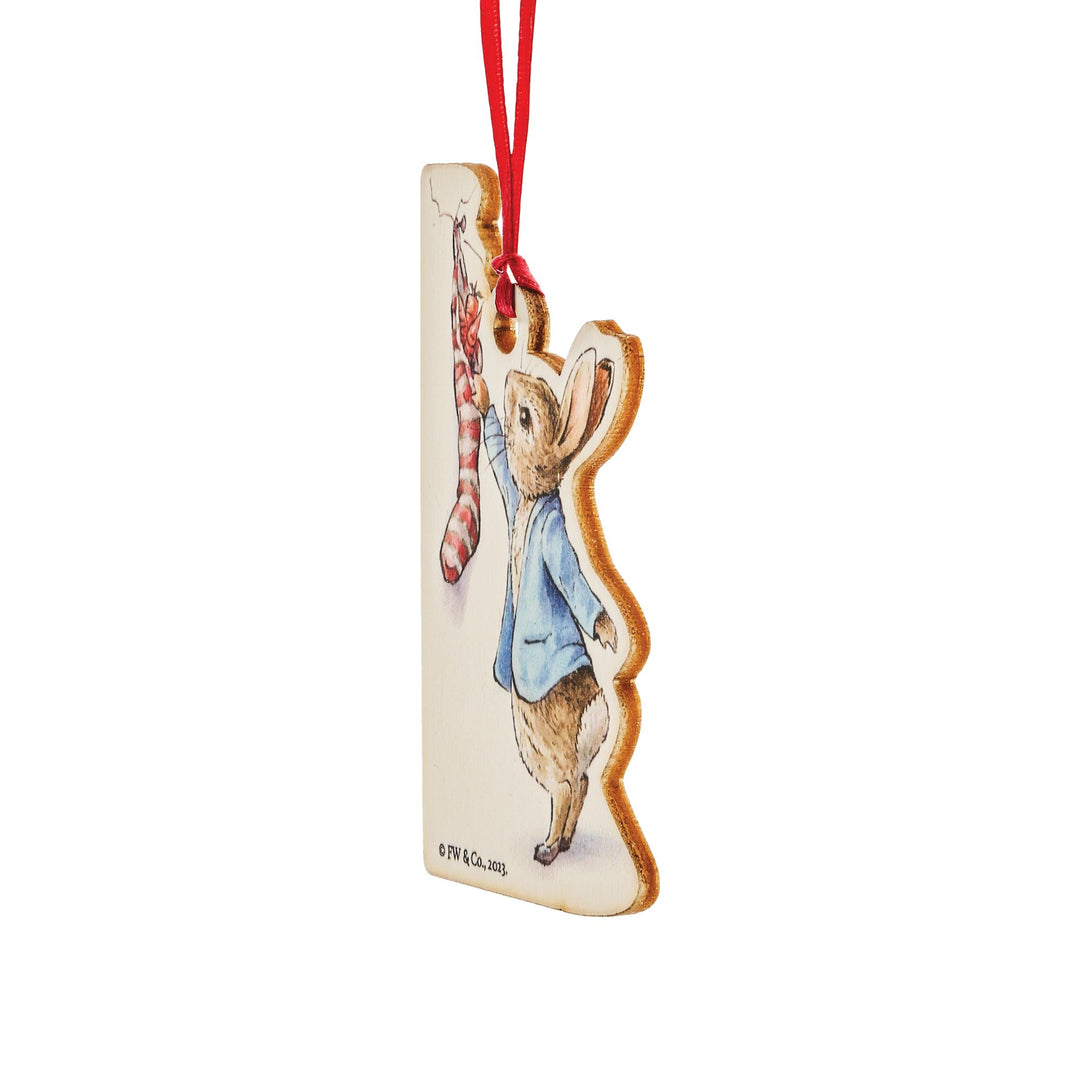 Peter Rabbit with Christmas Stocking Wooden Hanging Ornament