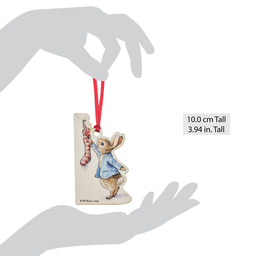 Peter Rabbit with Christmas Stocking Wooden Hanging Ornament