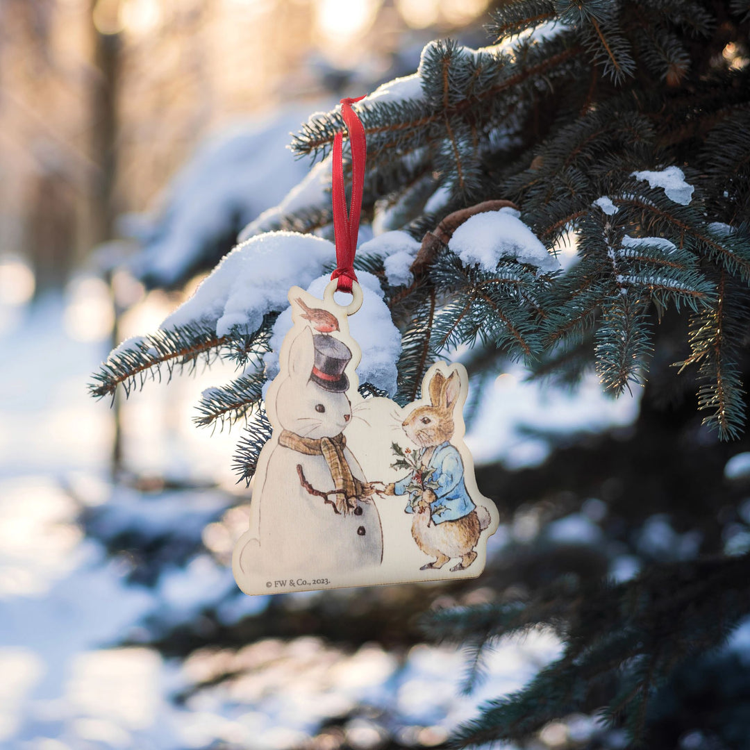 Peter Rabbit and Snow Rabbit Wooden Hanging Ornament