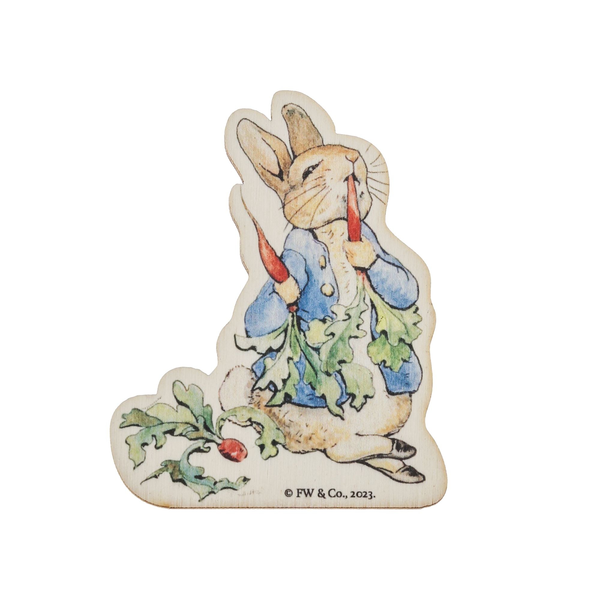 Peter Rabbit with Radishes Wooden Magnet – Beatrix Potter Gifts by Enesco