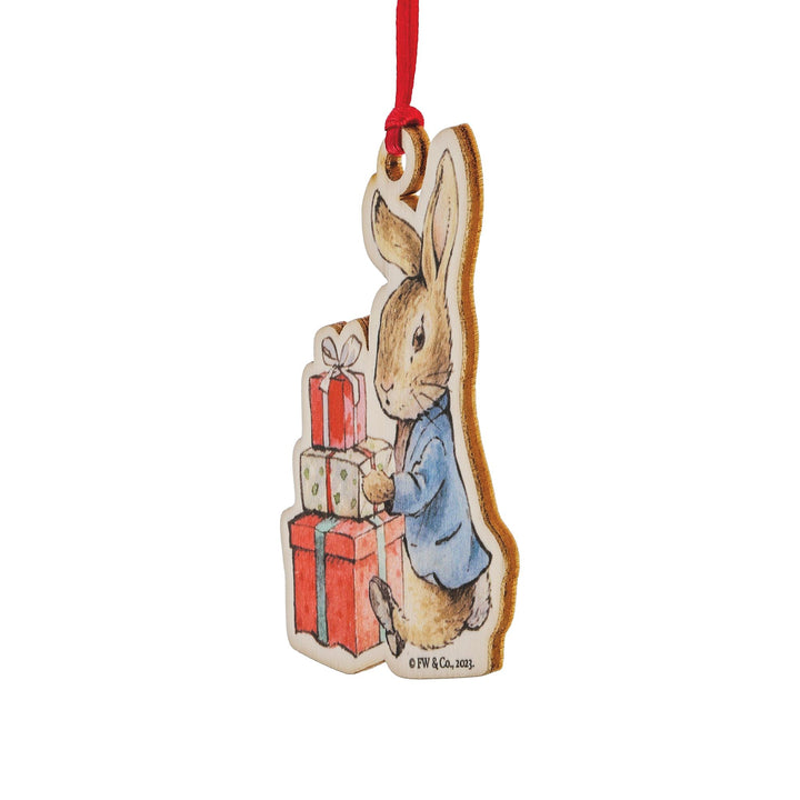 Peter Rabbit with Presents Wooden Hanging Ornament by Beatrix Potter