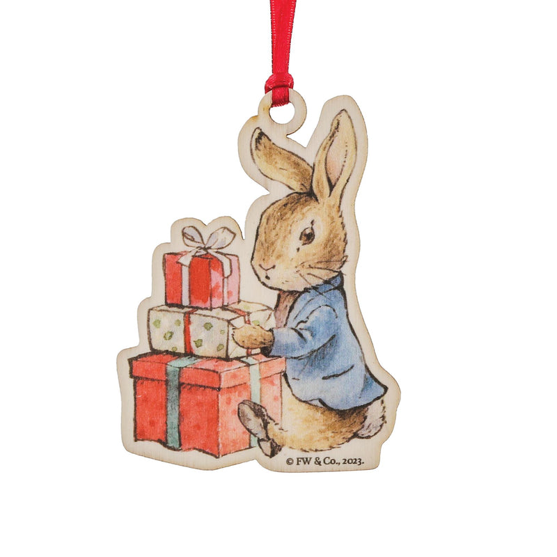 Peter Rabbit with Presents Wooden Hanging Ornament by Beatrix Potter