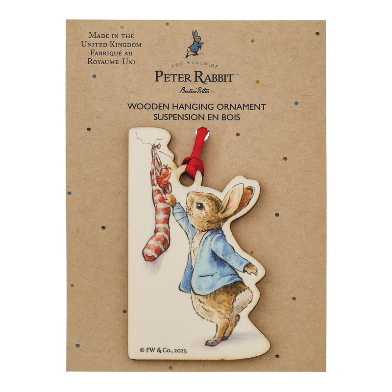 Peter Rabbit with Christmas Stocking Wooden Hanging Ornament
