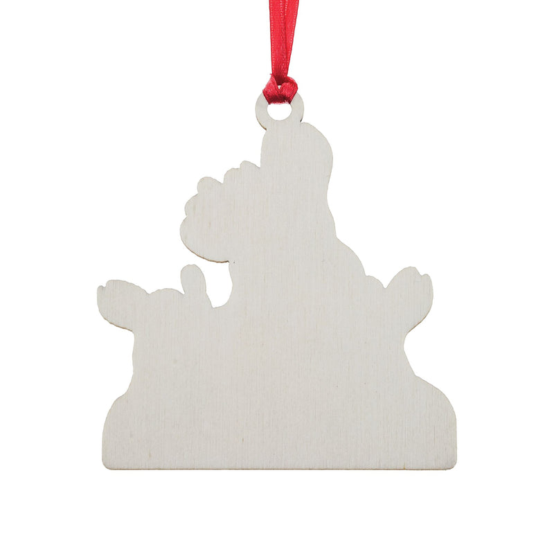 Mrs. Rabbit with a Christmas Pudding Wooden Hanging Ornament