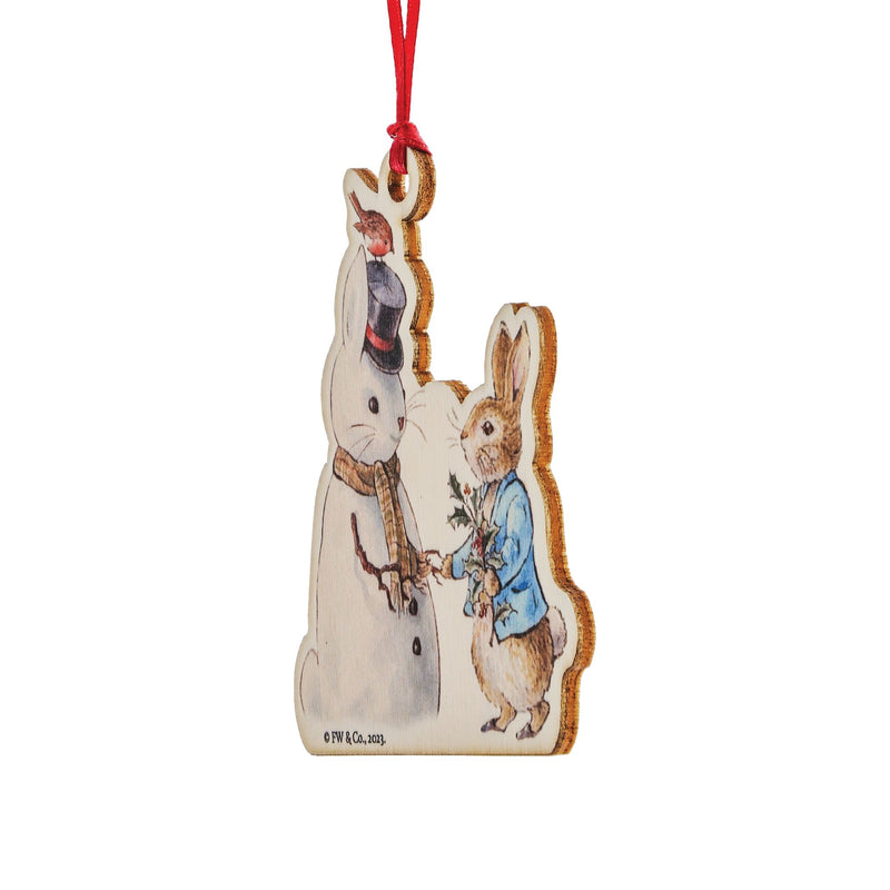 Peter Rabbit and Snow Rabbit Wooden Hanging Ornament